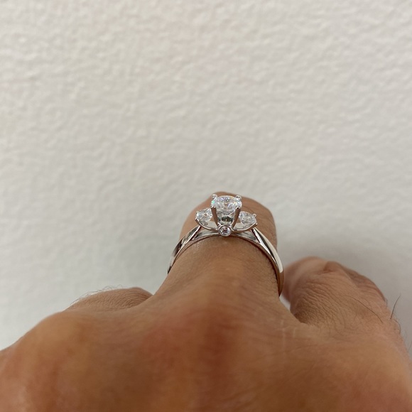 14k Solid White Gold 3 stone Engagement Ring - Picture 8 of 13